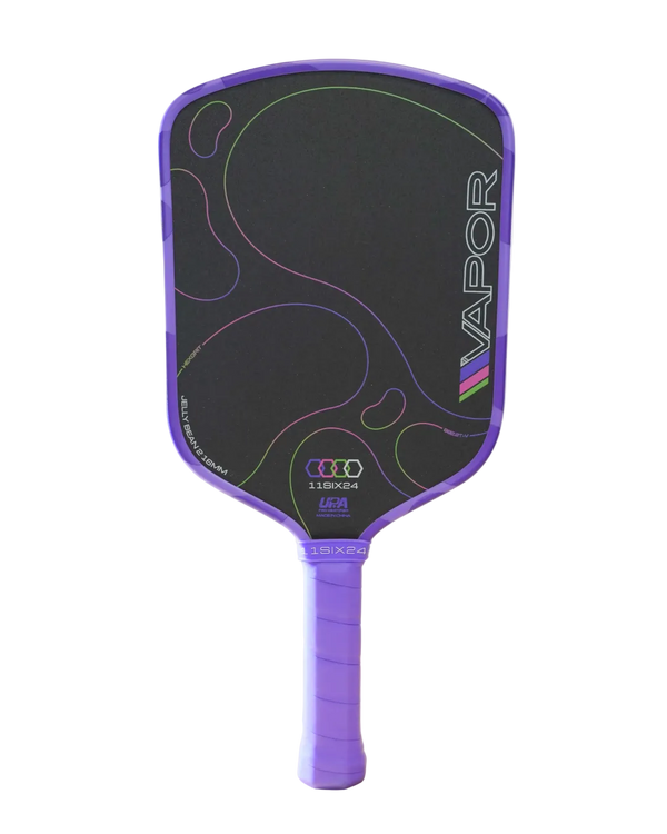 A purple and black Vapor pickleball paddle on a solid white background. Jelly Bean 2 paddle
